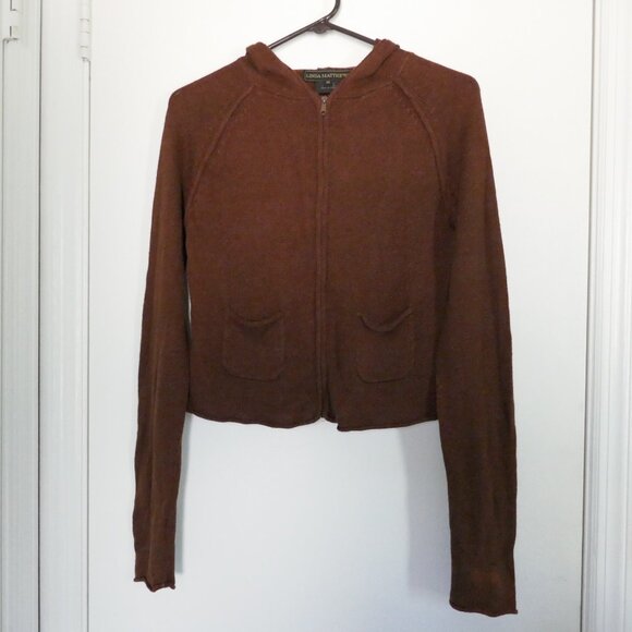 vintage Y2K Linda Matthews brown zipper hoodie sweater size M - Picture 1 of 4